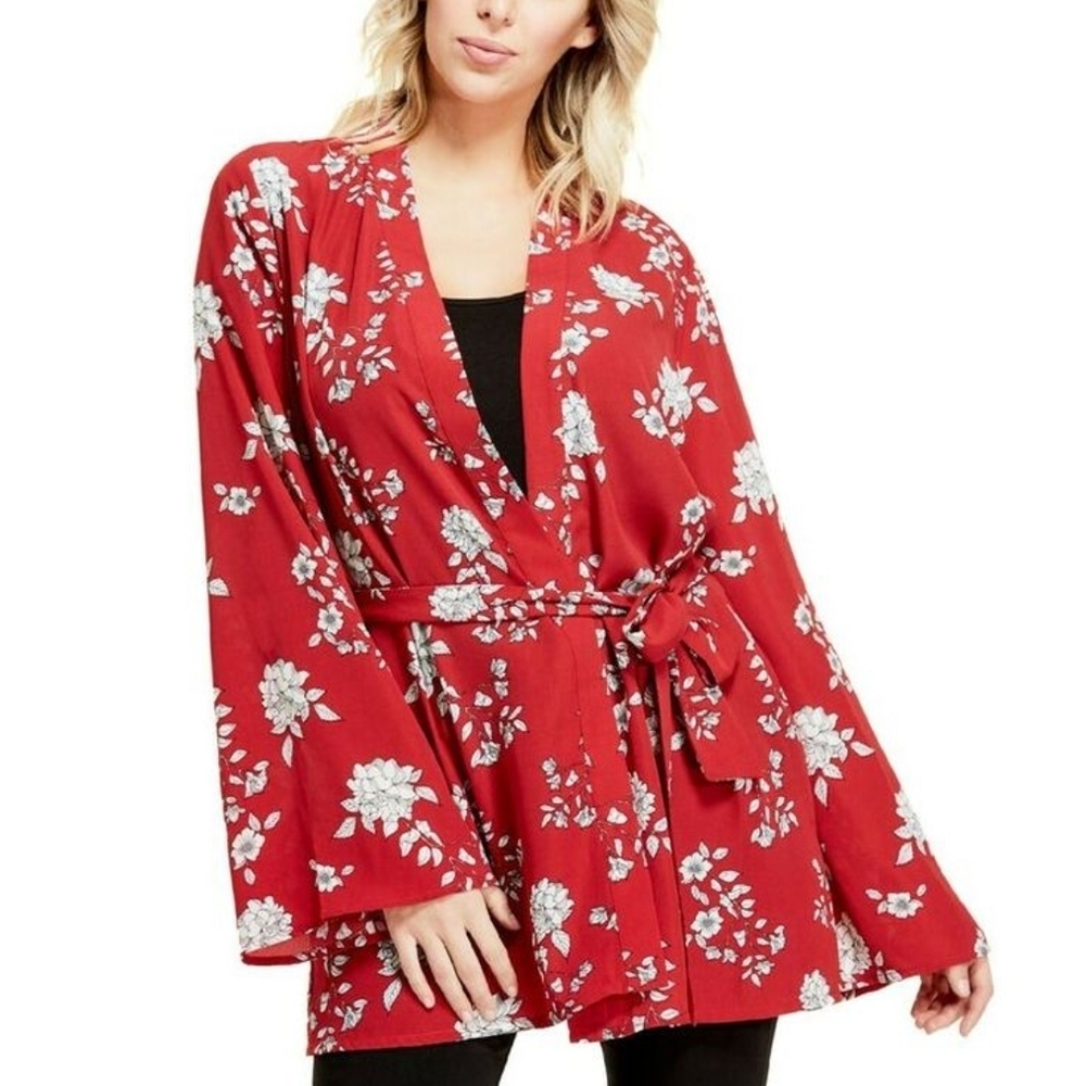 Guess Red Floral Women's Kimono Top